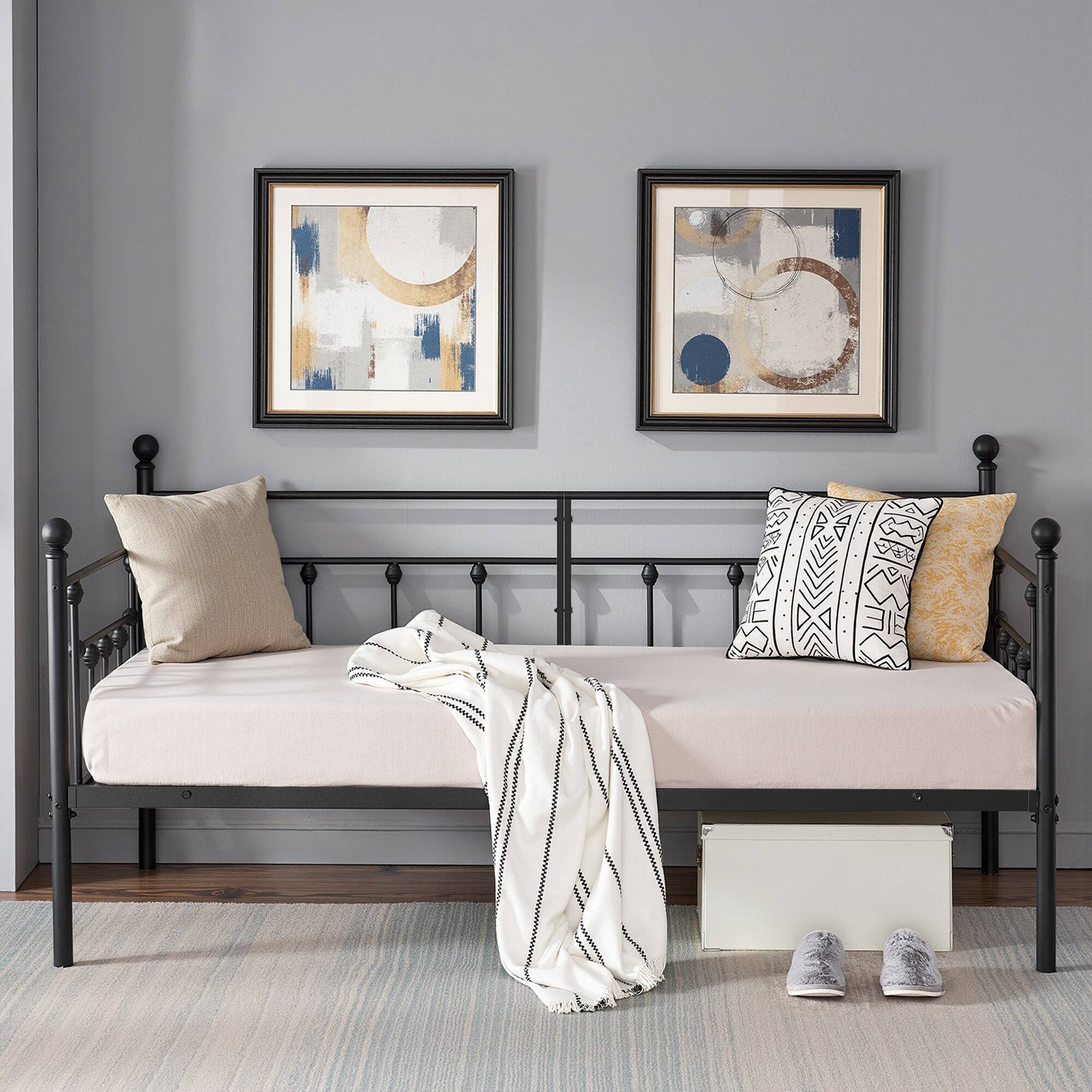 Front. Vecelo - Metal Twin Size Daybed Frame with Slats, Headboard & 12.6" Storage Space for Bedroom Guest Room or Living Room - Black.