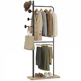 Gymax - Double Rods Clothes Hanging Rack Freestanding Clothes Organizer Garment Rack - Black