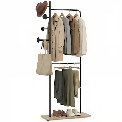 Front. Gymax - Gymax Double Rods Clothes Hanging Rack Freestanding Clothes Organizer Garment Rack - Black.