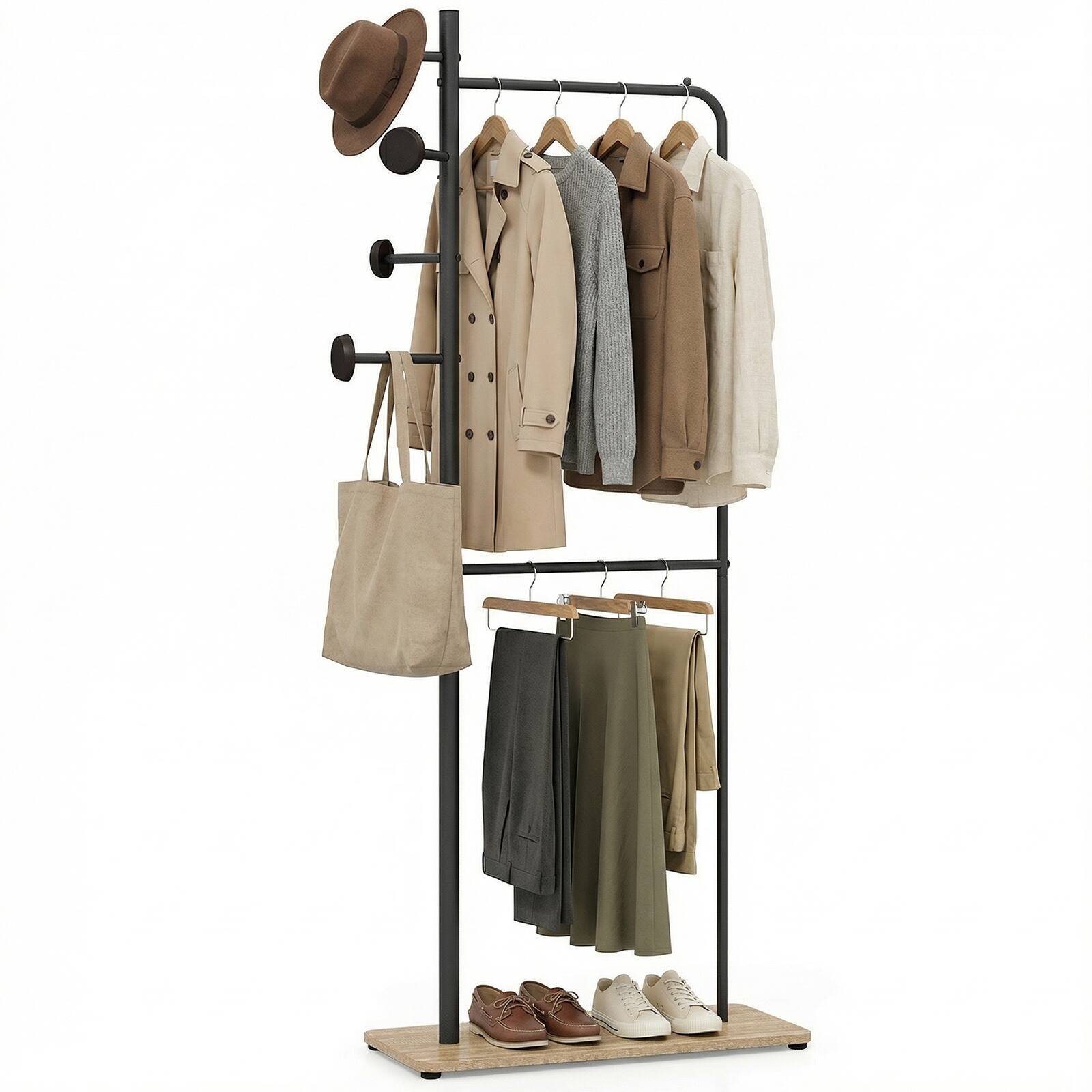 Front. Gymax - Gymax Double Rods Clothes Hanging Rack Freestanding Clothes Organizer Garment Rack - Black.