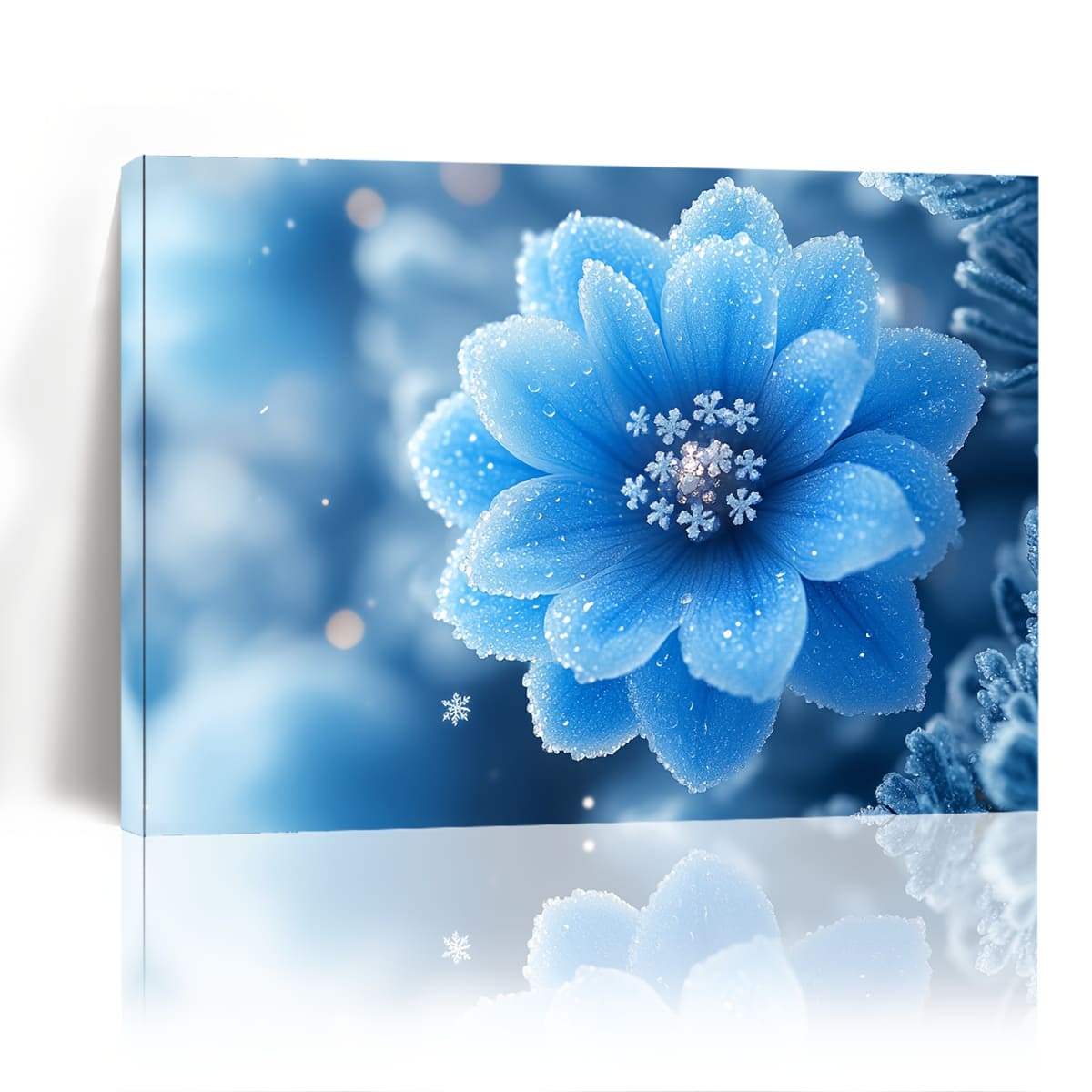 1pc Wooden Framed Canvas Painting, Small blue flowers with diamond cores, Wall Art Prints for Living Room & Bedroom & K - Color:32*24inch