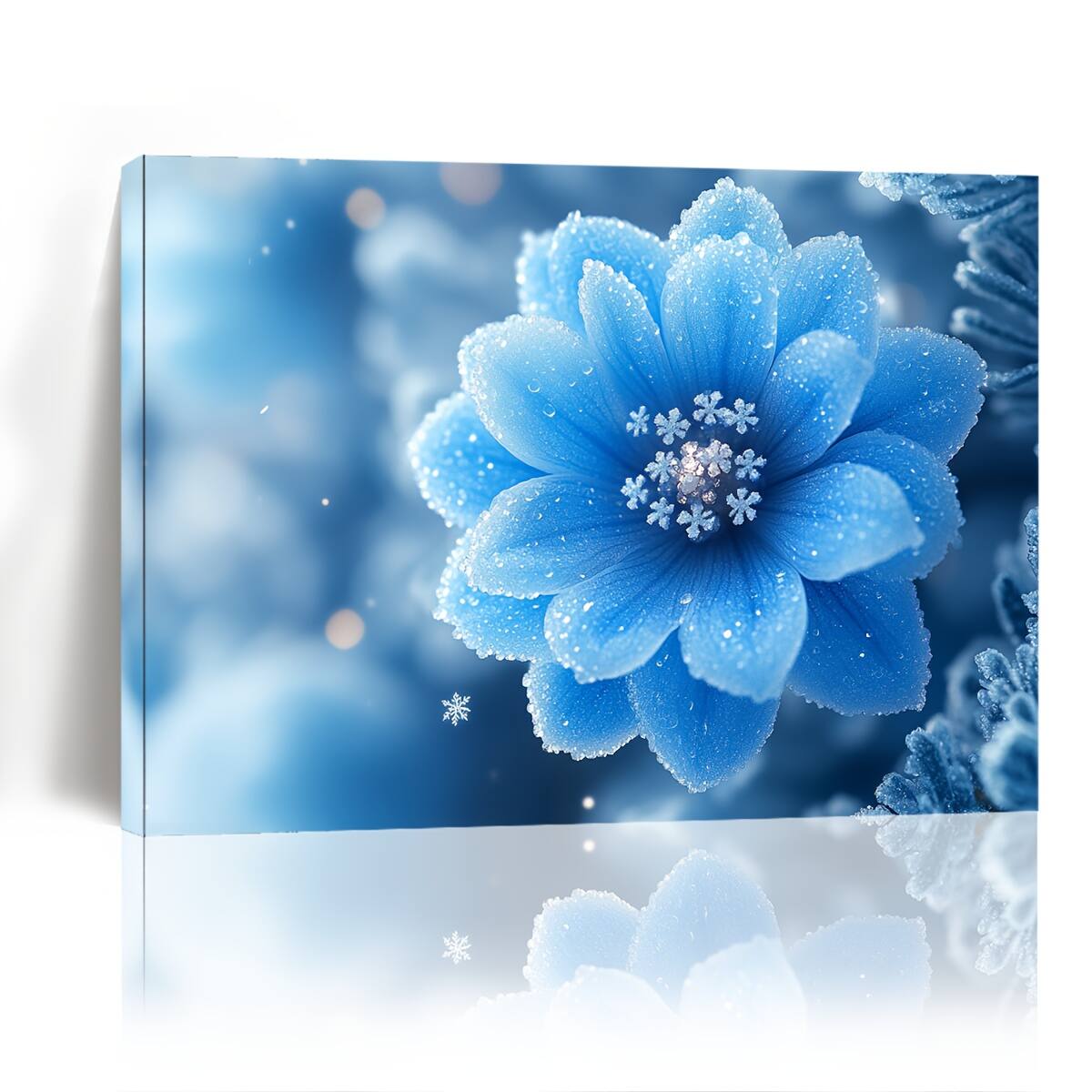 Front. blue - 1pc Wooden Framed Canvas Painting, Small blue flowers with diamond cores, Wall Art Prints for Living Room & Bedroom & K - Color:32*24inch.