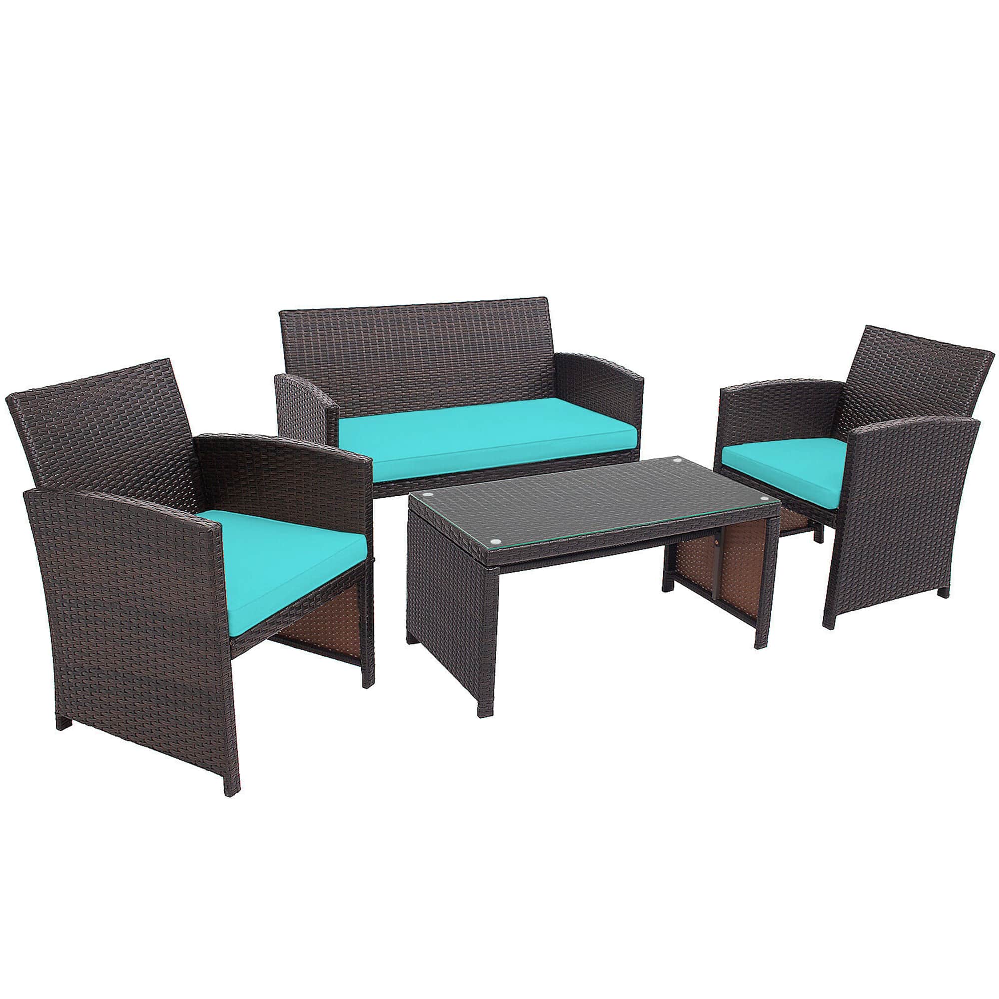 Gymax - 4PCS Patio Conversation Set Outdoor Rattan Furniture Set w/ Cushions - Turquoise price history on PriceWatchPro
