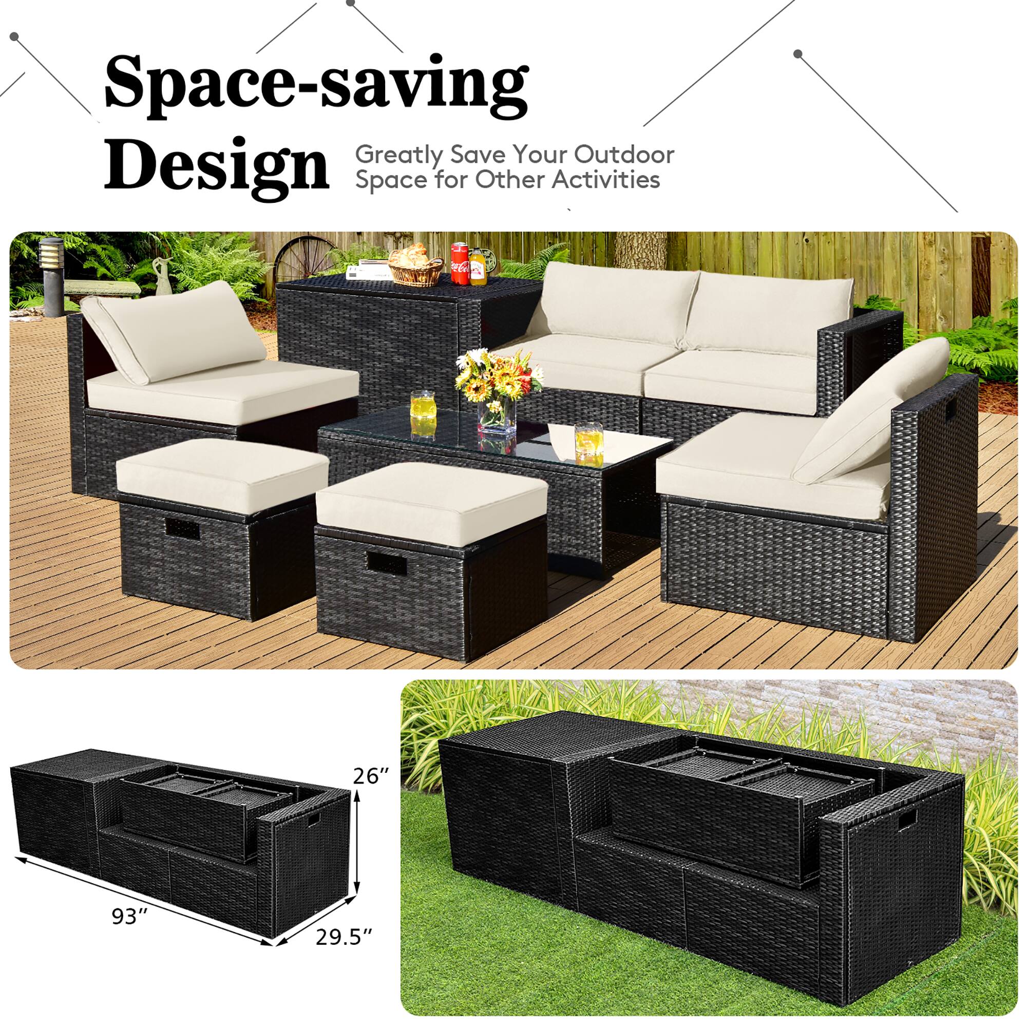 Space-saving Design Greatly Save Your Outdoor Space for Other Activities 26" 93" 29.5"