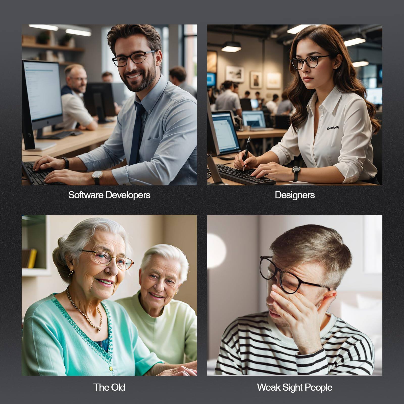 Software Developers  
Designers  
The Old  
Weak Sight People