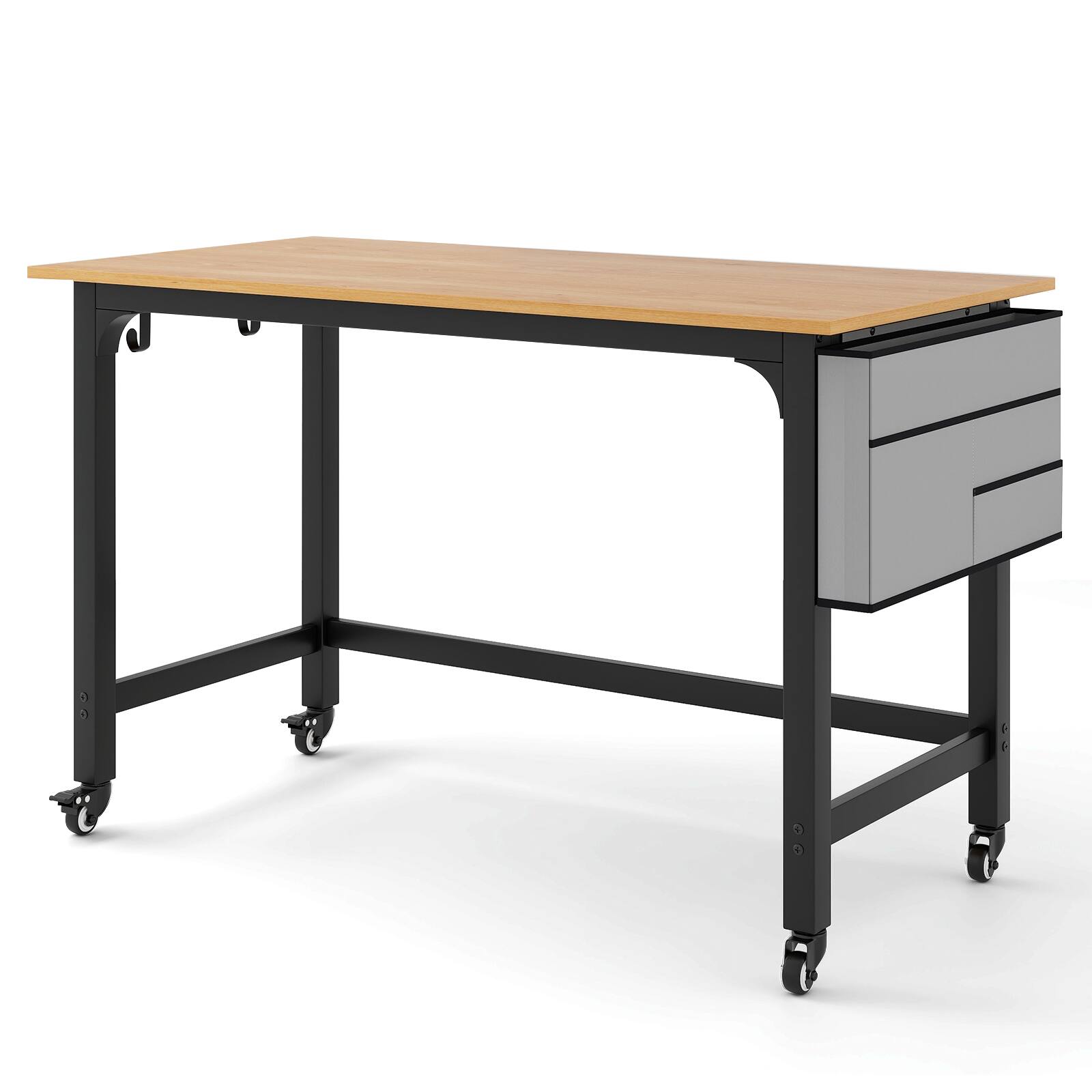 Front. Ecooso - 48 Inch Rolling Computer Desk, Mobile Workstation with Metal Frame for Home Office - Black/Rustic Brown.