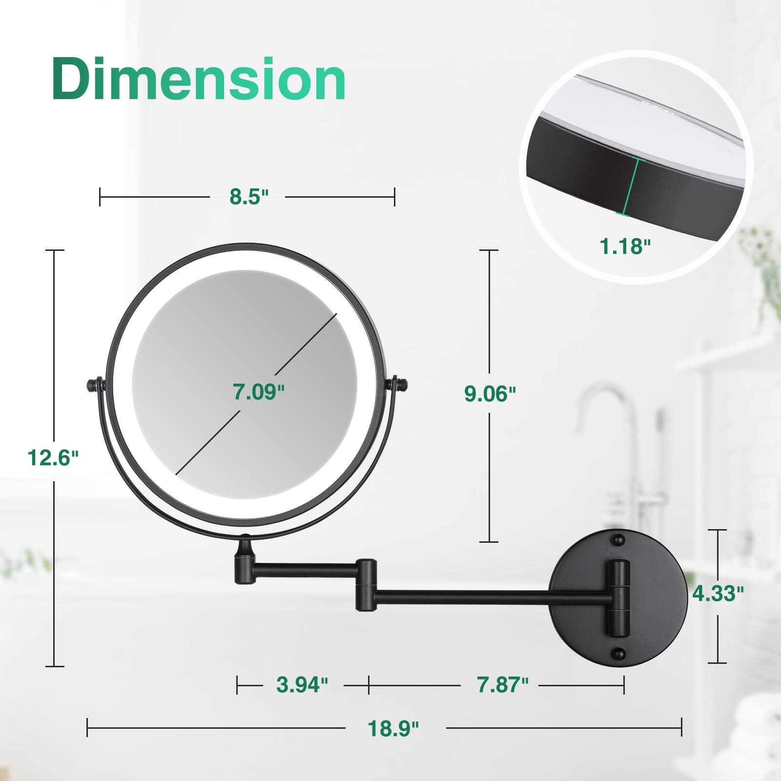 Dimension  
8.5"  
1.18"  
7.09"  
9.06"  
12.6"  
4.33"  
3.94"  
7.87"  
18.9"