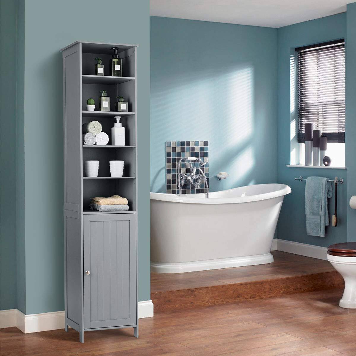 Alt View 9. Ecooso - 72 Inch Tall Floor Storage Cabinet with Adjustable Shelves for Bathroom or Laundry - Gray.