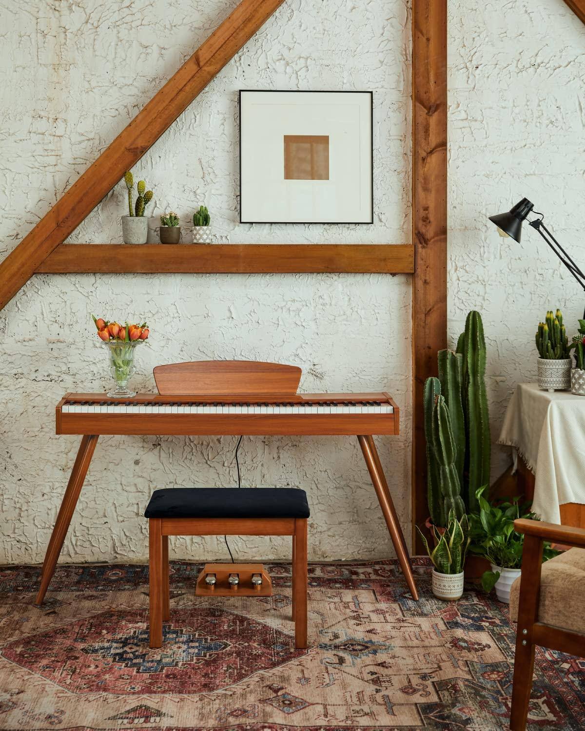 Alt View 4. JETRANSPORT - Piano Bench With Storage Solid Wood Bookcase Stool Chair Seat High-density Suede Cushion Finish Color - Black.