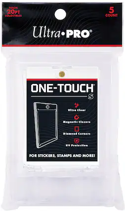 HOLDS 20PT COLLECTIBLES 5 COUNT
Ultra PRO
ONE-TOUCH S
Ultra Clear
Magnetic Closure
Diamond Corners
UV Protection
FOR STICKERS, STAMPS AND MORE!