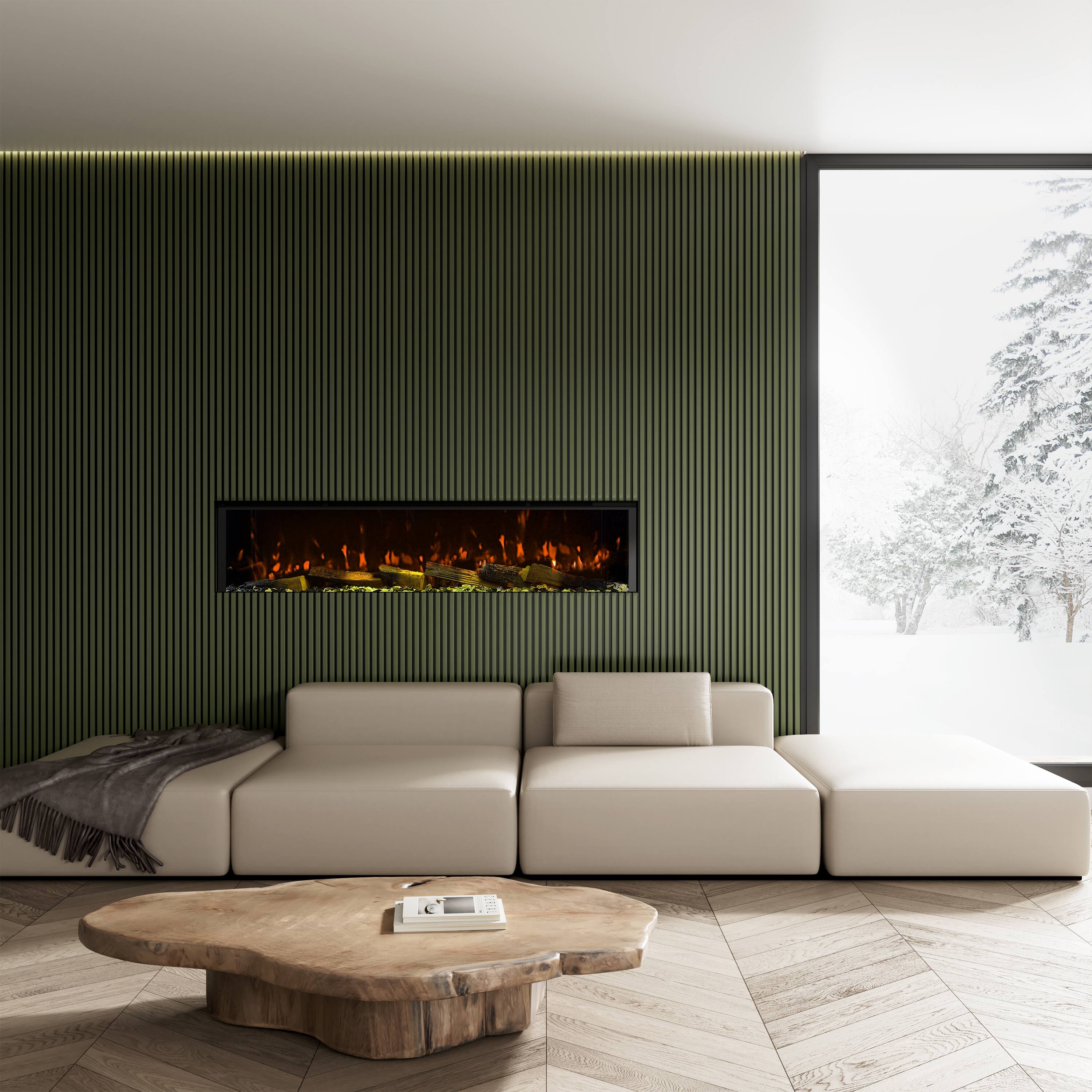 Alt View 9. Mondawe - 60" Recessed/Wall Mounted 3-Sided Electric Fireplace with App and Wifi Smart Control, 1500W/3000W PTC Ceramic Heating - Black.