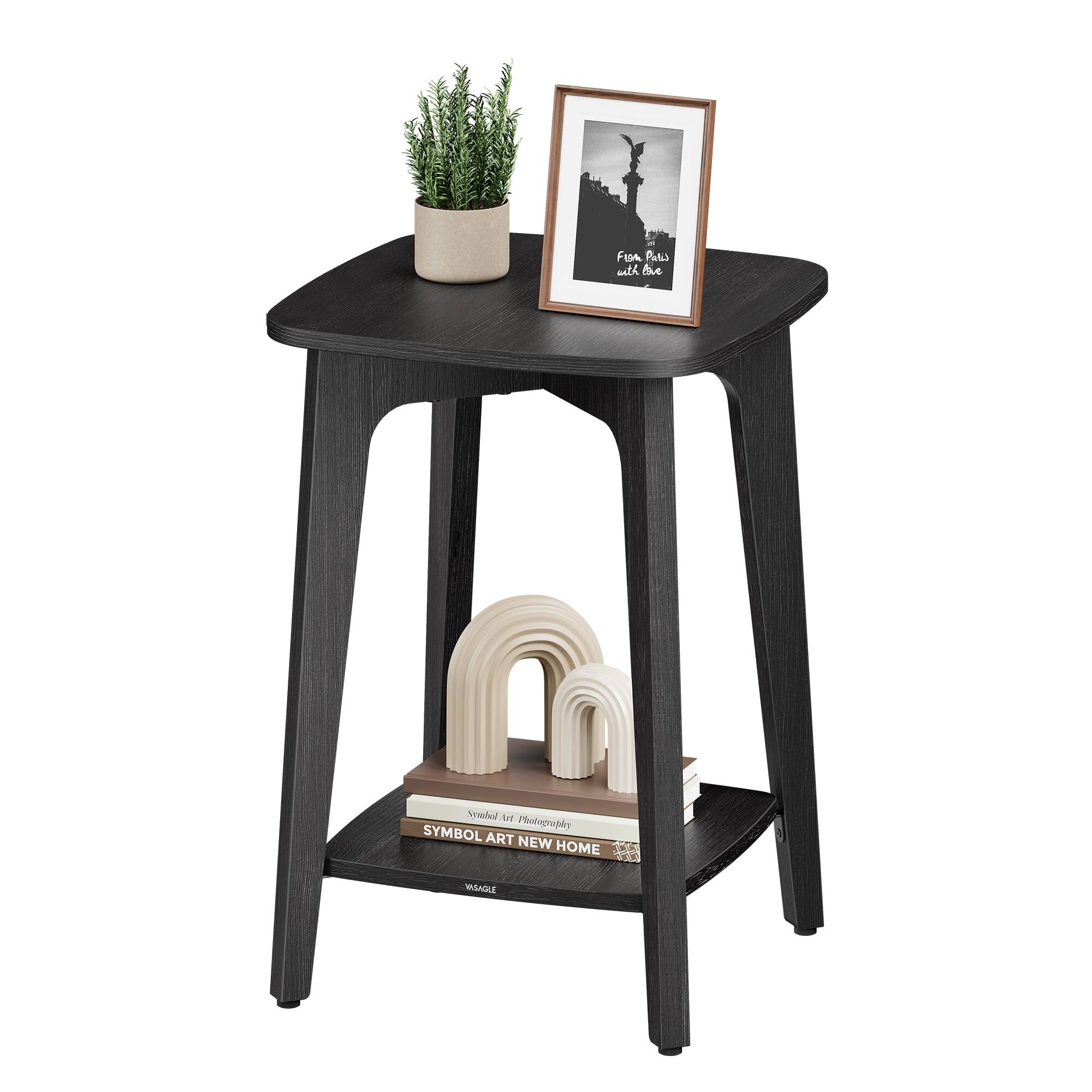Songmics Home - MAEZO Collection - Side Table, 2-Tier Small Square End Table, Nightstand with Tapered Legs, Curved Transitions - Charcoal Gray