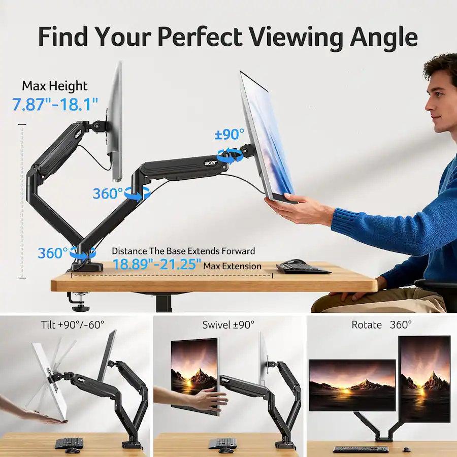 Acer R231 Monitor Stand Acer Dual Monitor Arm, Fully Adjustable Gas Spring Monitor Stand for 17 ...