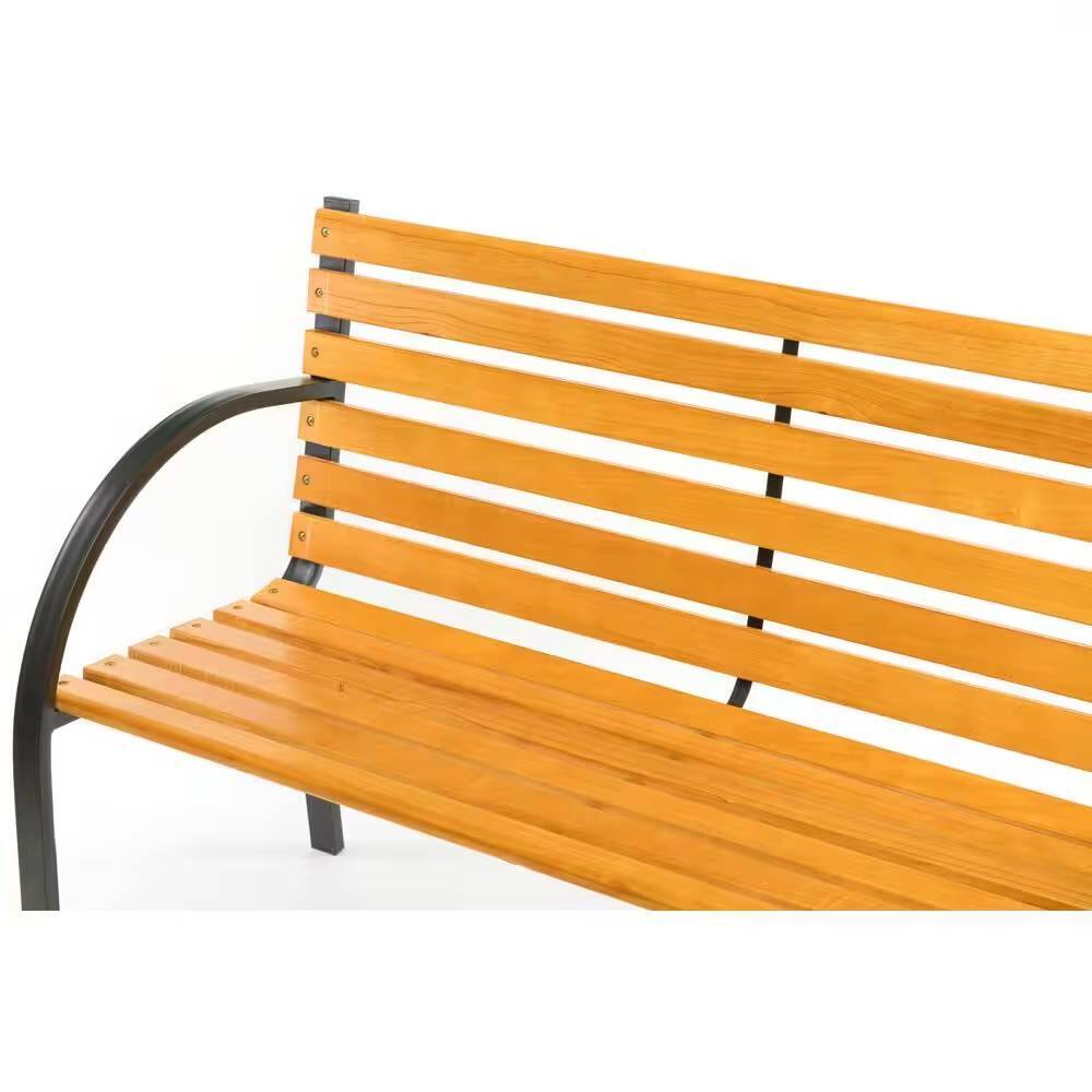 Back. Hivvago - Outdoor Black Metal Frame Garden Bench with Wood Slats and Curved Armrests - brown.