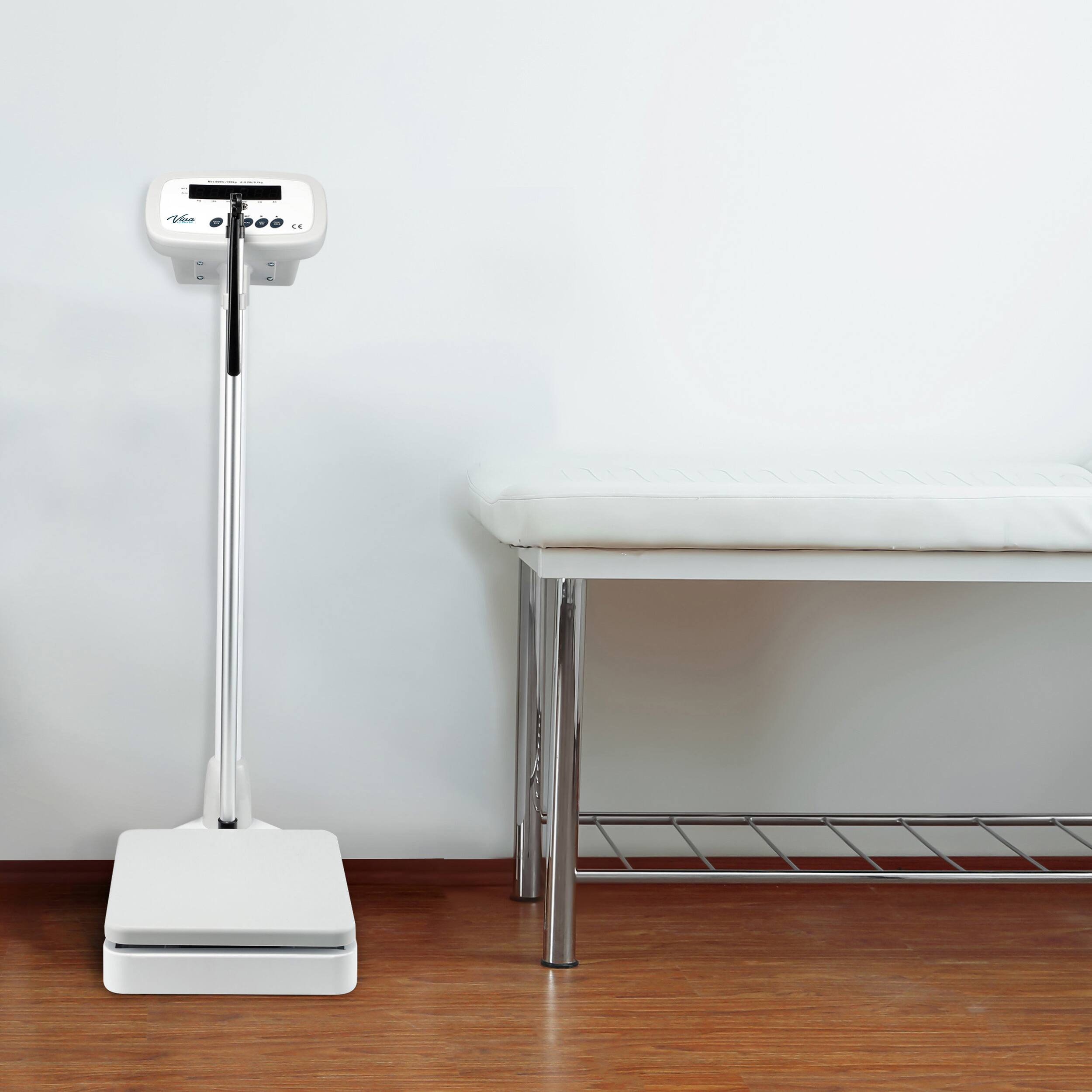 Alt View 4. Viva Comfort - ME904 Series Scale, Digital Physician Scale with Height Rod and BMI Display - White.