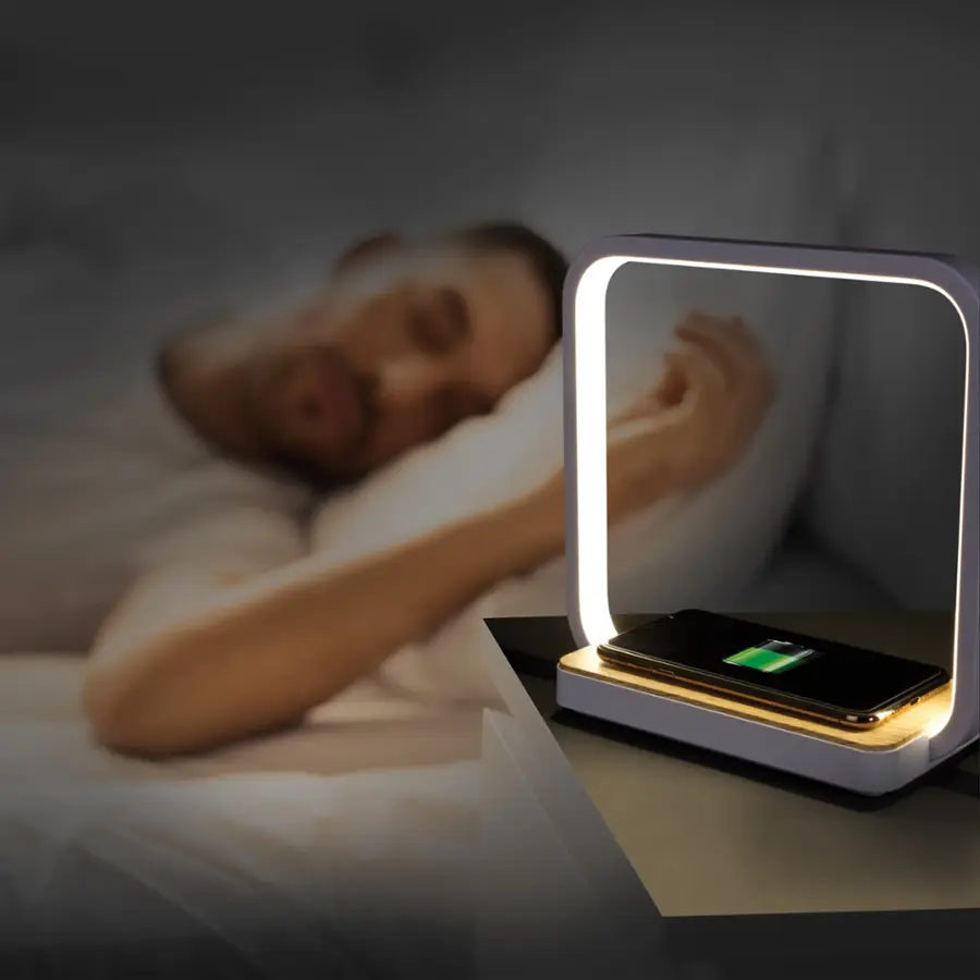 Alt View 23. OttLite - Desk Lamp/Night Light with Three Brightness Settings, USB Port & Qi Certified Wireless Charging Pad for iPhone/Android - White.