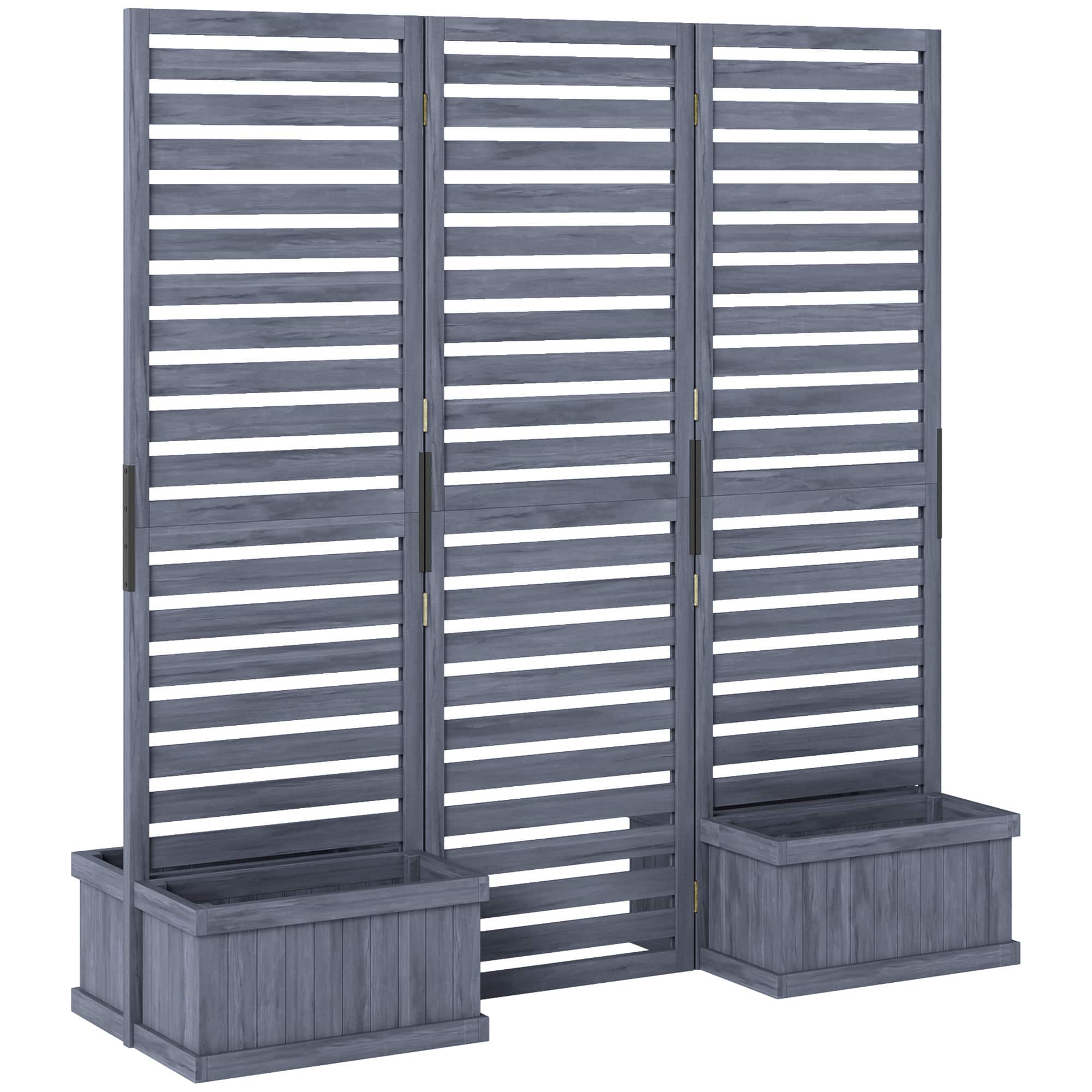 Outsunny - Privacy Screen w/ 4 Planter Box - Gray