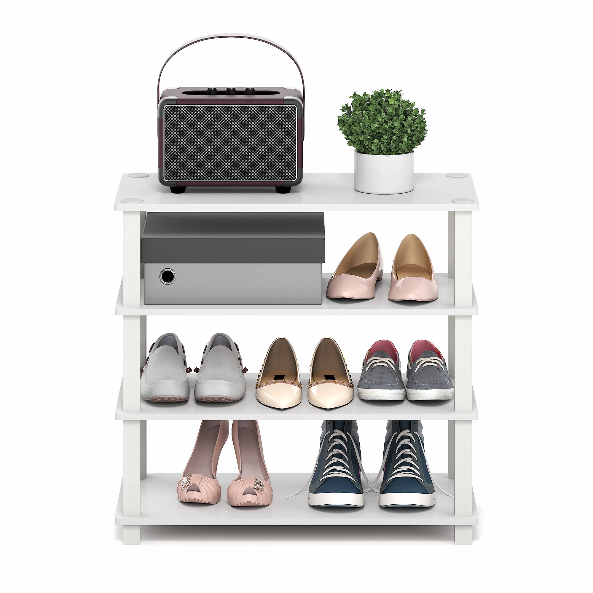 Alt View 5. Furinno - TURN-S-TUBE Shoe Rack, 4-Tier Shoe Organizer, Shoe Storage, 11.6 x 23.6 x 22.3, for Closet Entryway, Office, Garage - White/White.