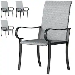 Outsunny - Set of 4 Outdoor Wicker Dining Chairs with Armrest, Steel Frame - Gray