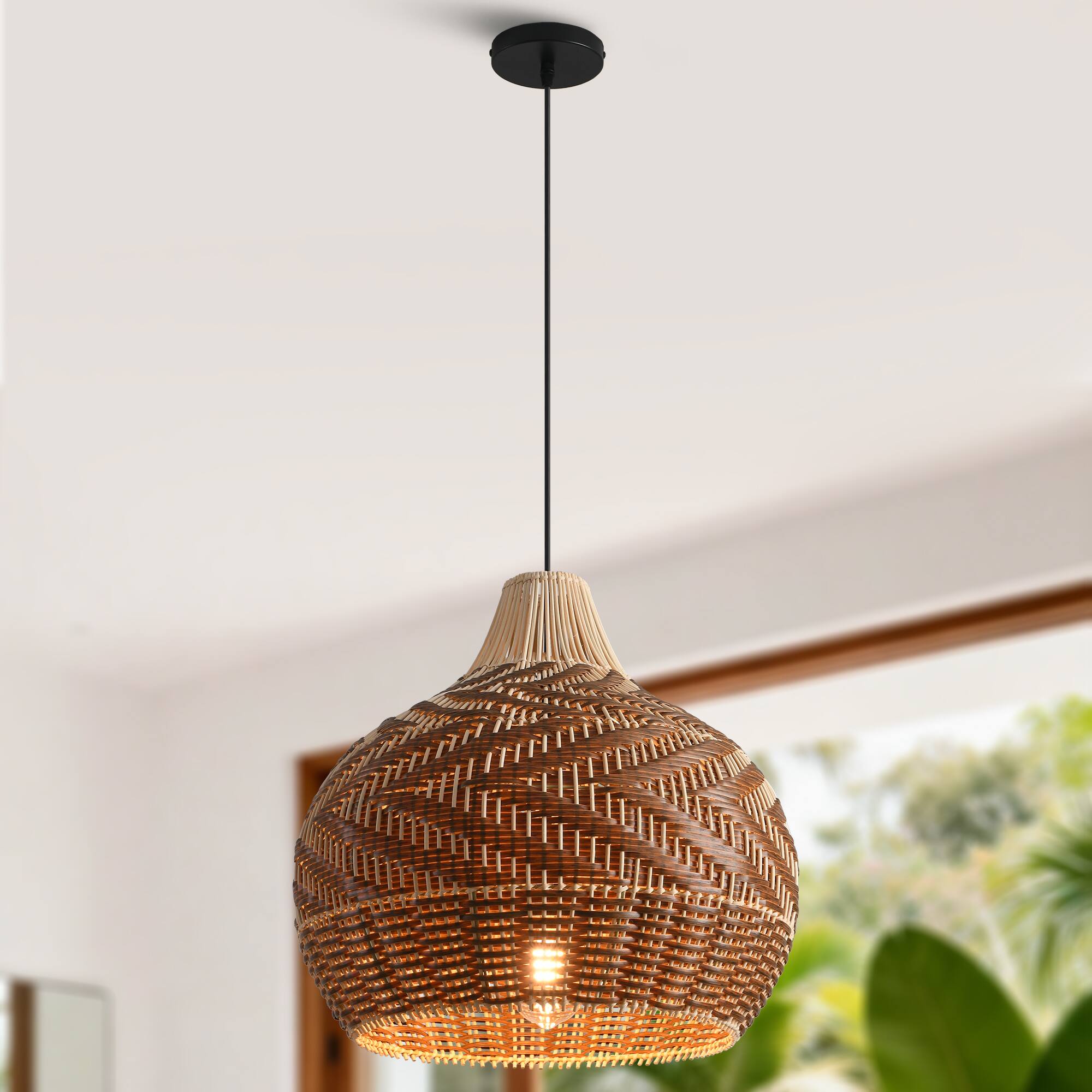 Alt View 1. Parrot Uncle - 1-Light Boho Brown me Hand-Woven Cloche Hanging Basket Pendant Light.