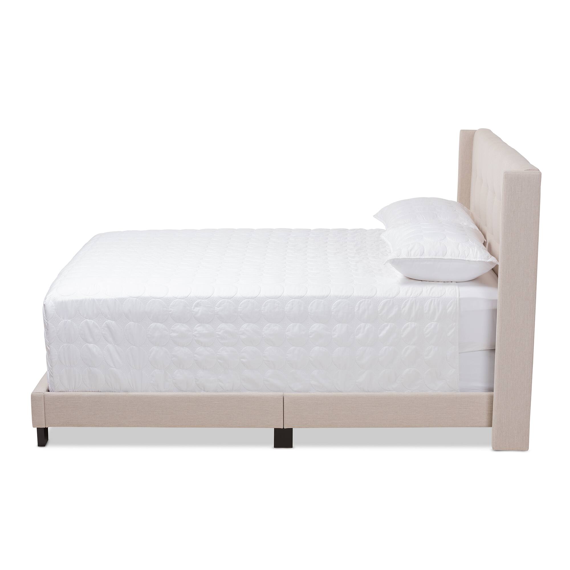 Angle. Baxton Studio - Lisette Modern and Contemporary Fabric Upholstered Bed - Beige.