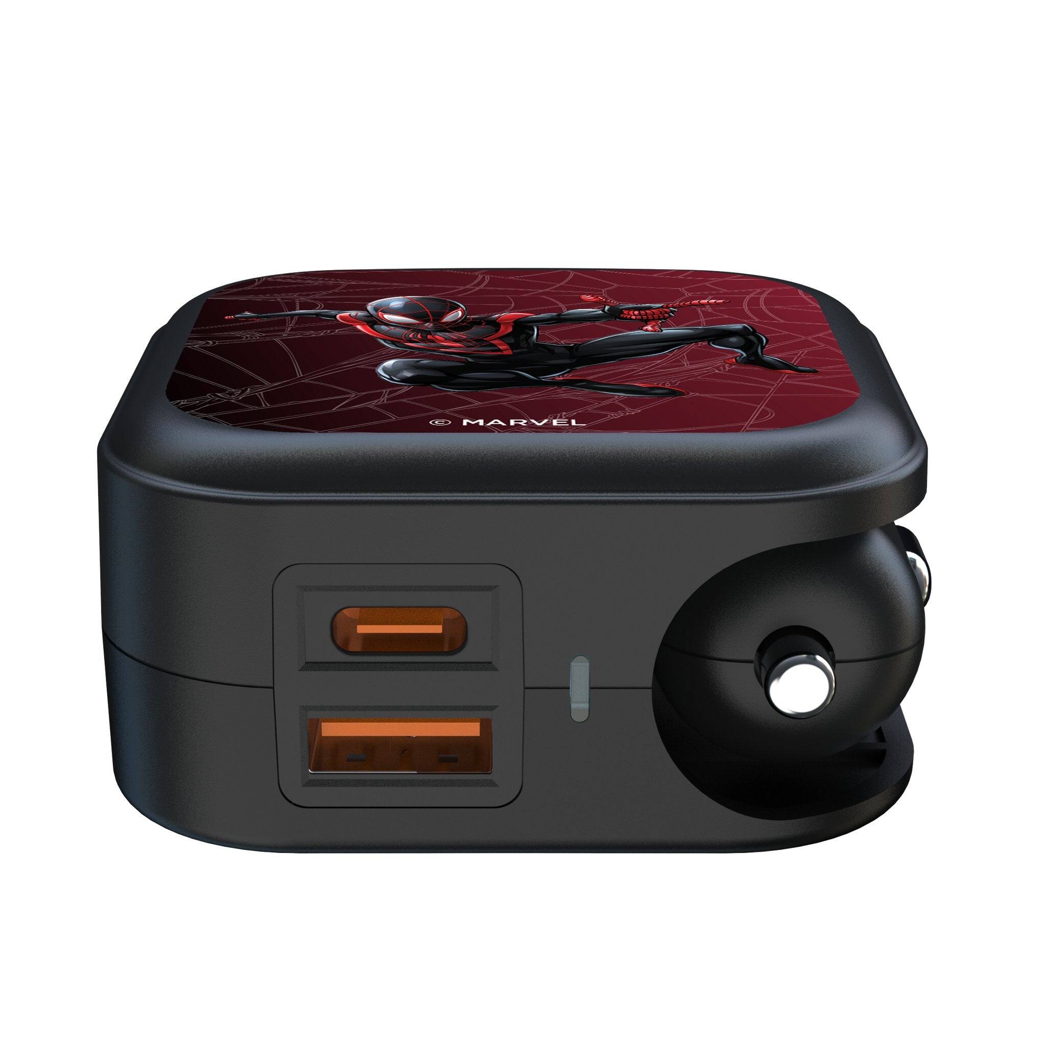 Angle. Keyscaper - Marvel MechLine 2 in 1 USB A/C Charger - Miles Morales.