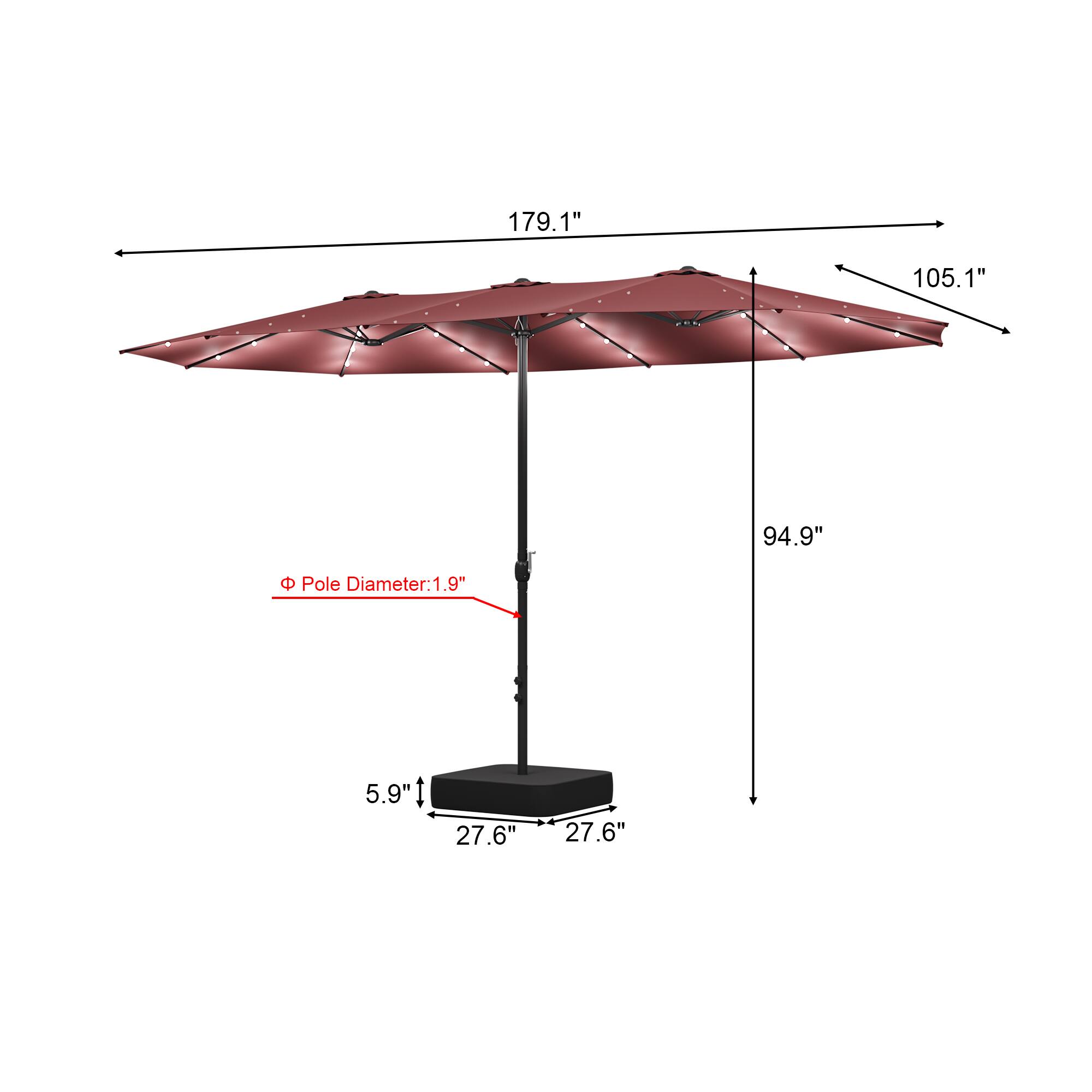 179.1" 105.1" 94.9"  
Pole Diameter: 1.9"  
5.9"  
27.6" 27.6"