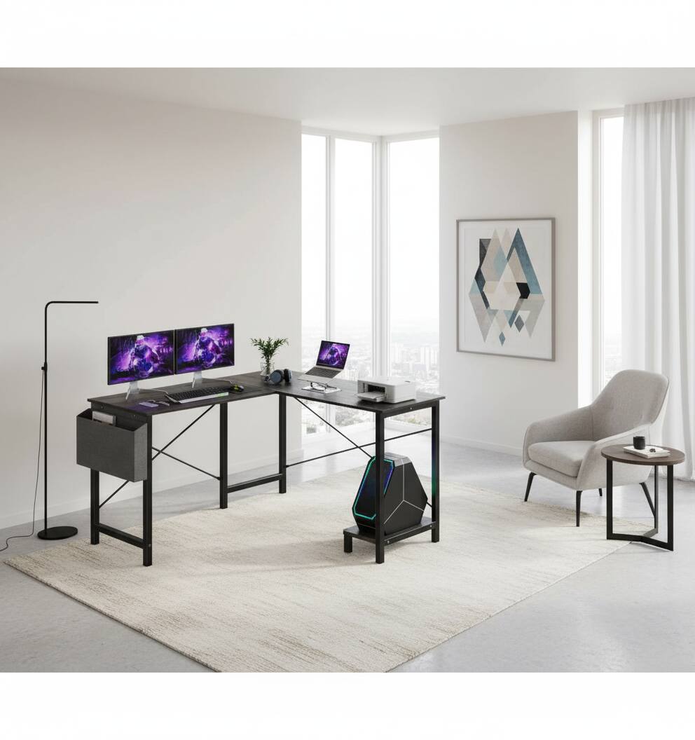 Alt View 5. AOITUN - L Shaped Gaming Desk, 50" Corner Computer Desk with CPU Stand & Storage Bag, Home Office Writing Workstation, Gray - Olive.