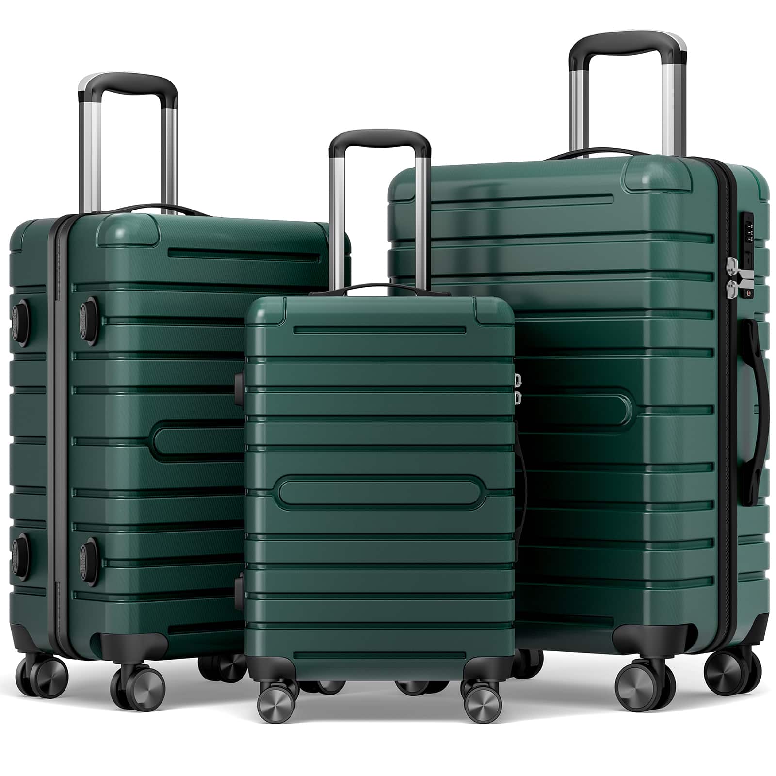 Front. Sugift - 3 Piece Hardshell Luggage Sets Checked Spinner PC & ABS Luggage Set with YKK Zipper and TSA Lock - Green.
