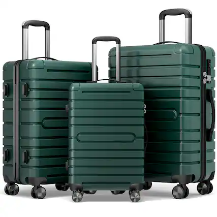 Front. Sugift - 3 Piece Hardshell Luggage Sets Checked Spinner PC & ABS Luggage Set with YKK Zipper and TSA Lock - Green.