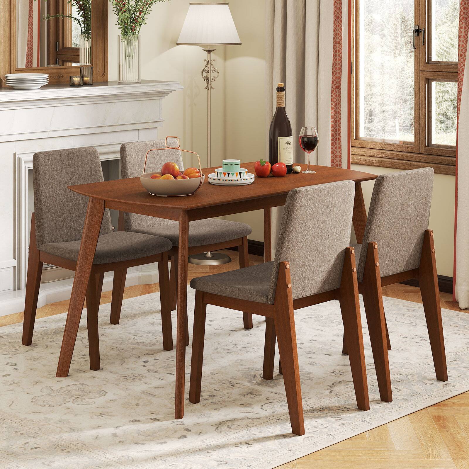 Alt View 3. Costway - Costway 5-Piece Dining Table Set for 4,Rectangular Kitchen Table with Linen Fabric Chairs - Light Brown.