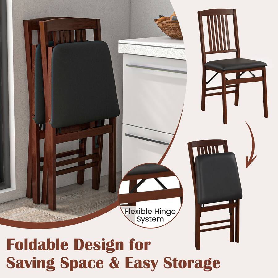 Gymax Folding Dining Chairs Set of 4 /Padded Seat Rubber Wood Frame for ...