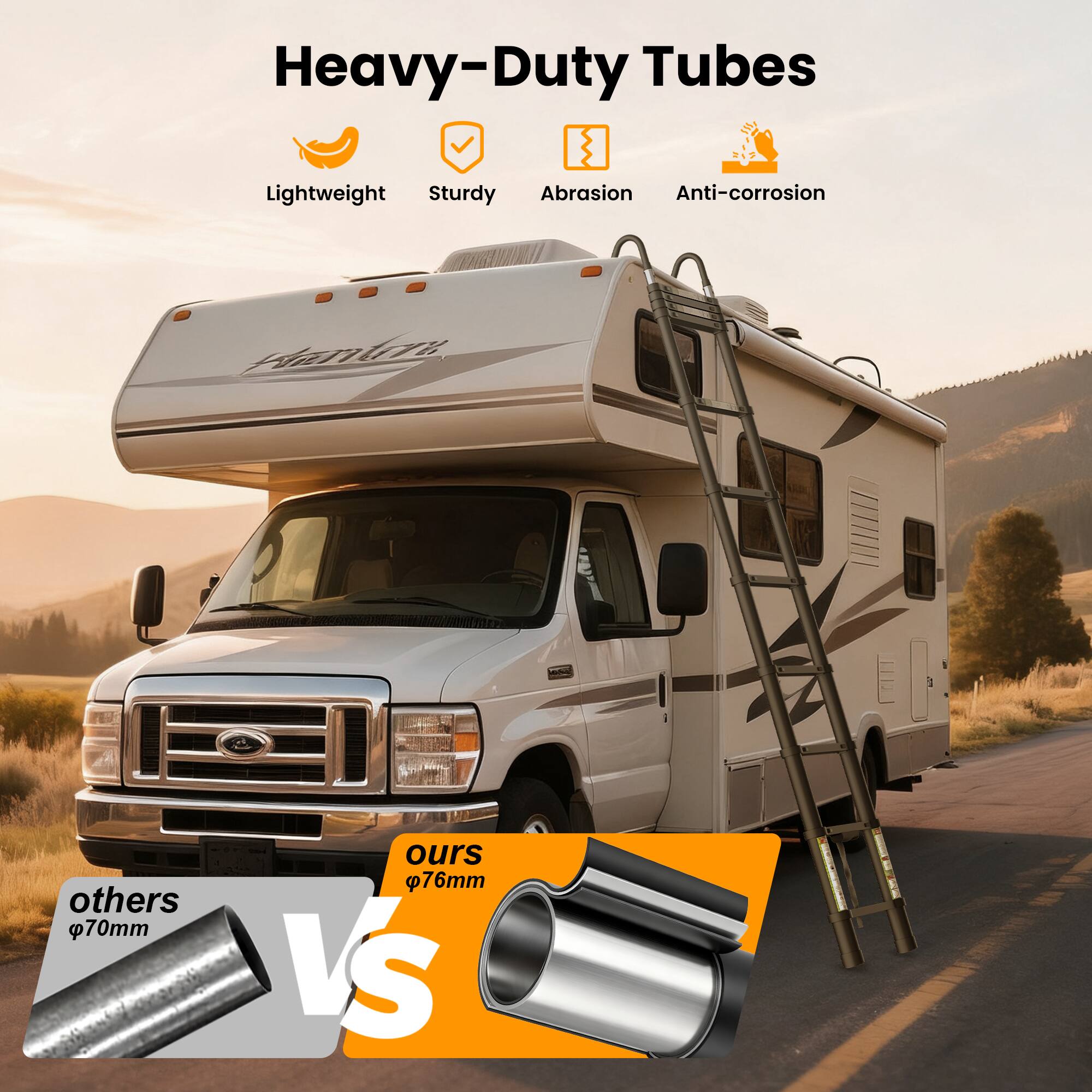 Heavy-Duty Tubes  
Lightweight Sturdy Abrasion Anti-corrosion  

others 70mm  
ours 76mm  
VS