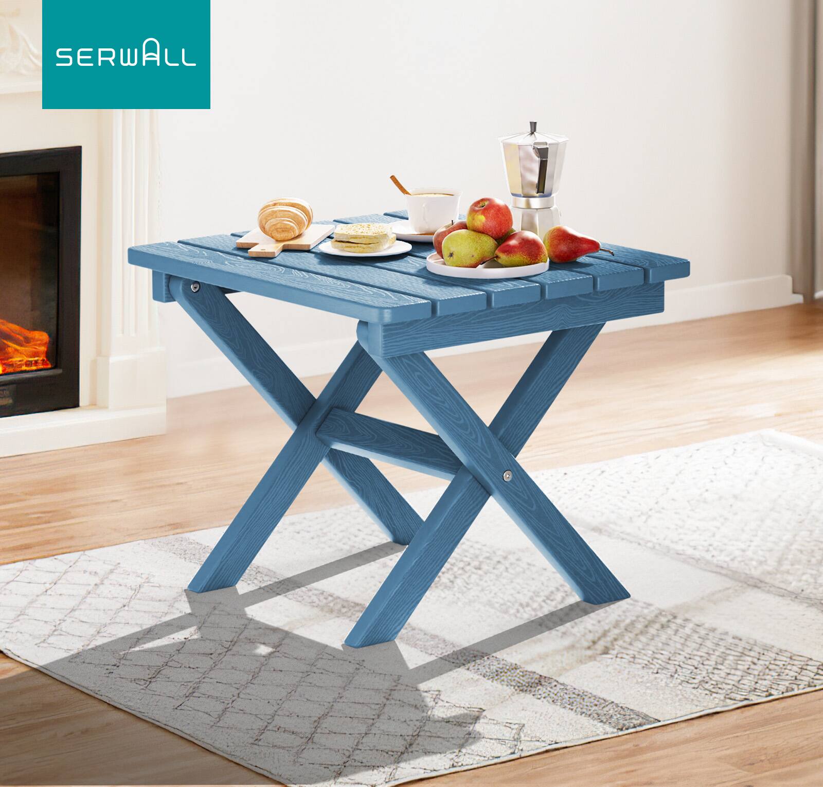 Alt View 4. SERWALL - SERWALL Small Folding Outdoor Side Table Set of 2, No Assembly Required, Navy - Navy.