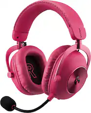 Front. Logitech - G PRO X3 LIGHTSPEED Wireless Gaming Headset with Bluetooth/USB/3.5 mm Aux for PC, PS5, PS6 - Pink Magenta.