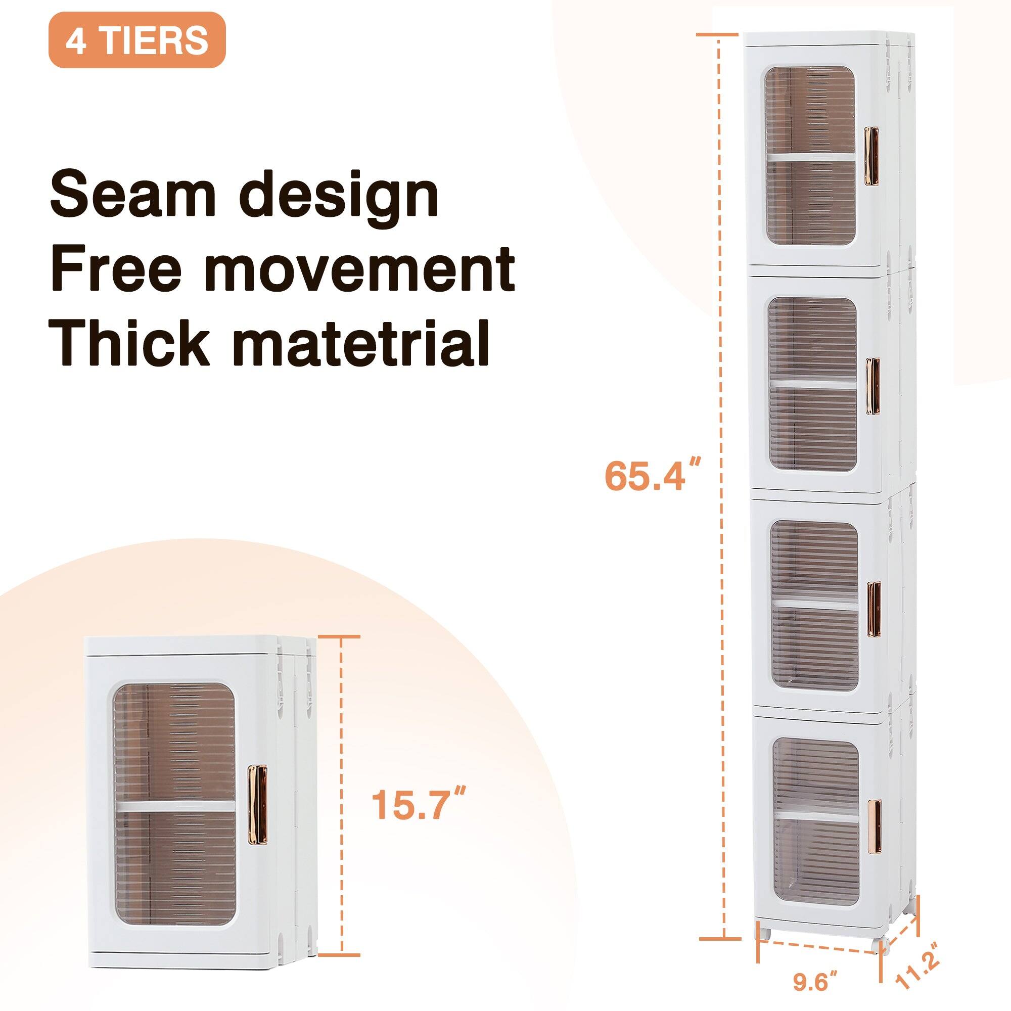 4 Tiers  
Seam design  
Free movement  
Thick material  

65.4"  
15.7"  
9.6"  
11.2"