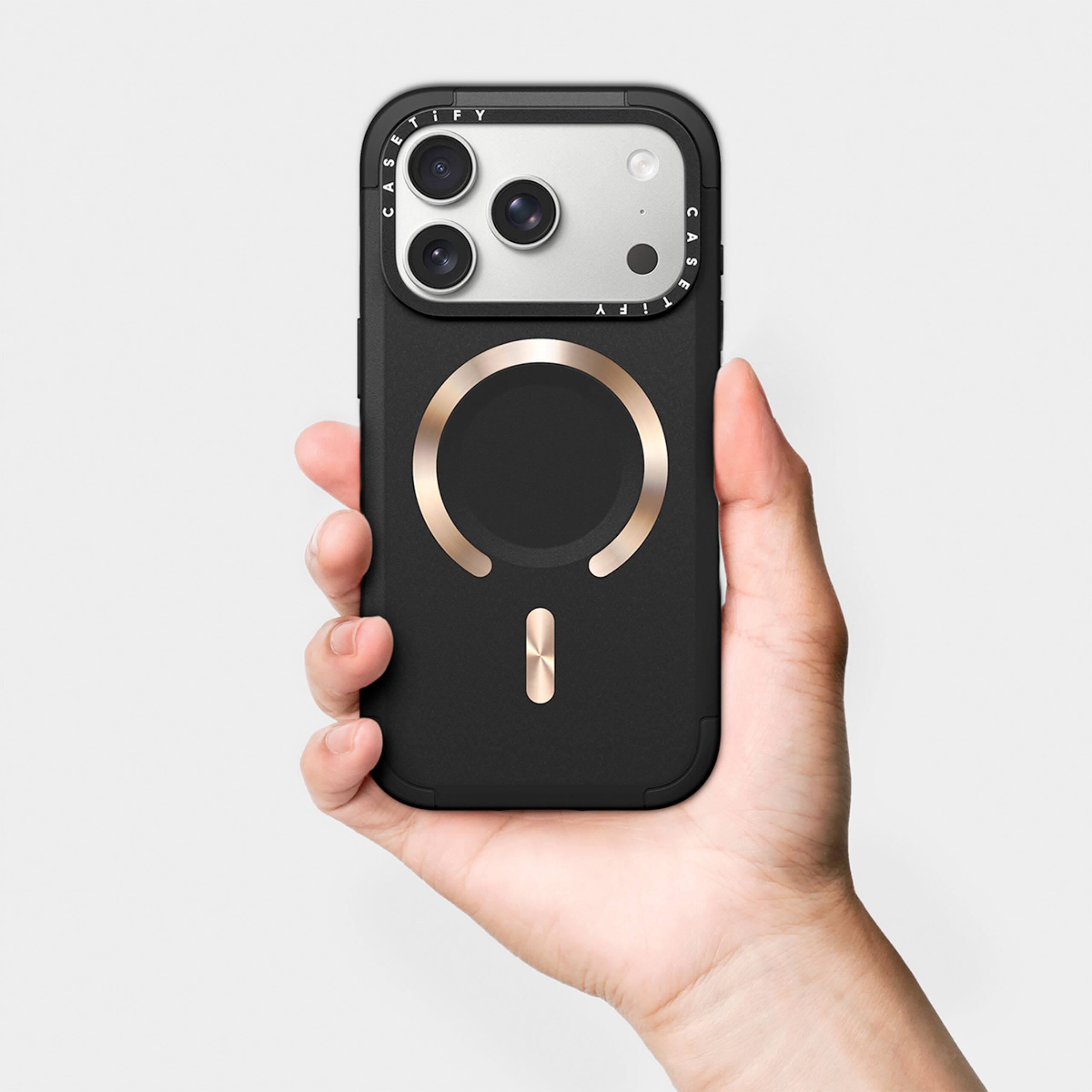Back. CASETiFY - Force Case MagSafe Compatible for Apple iPhone 18 Pro and 17 Pro Devices - Black Gold.