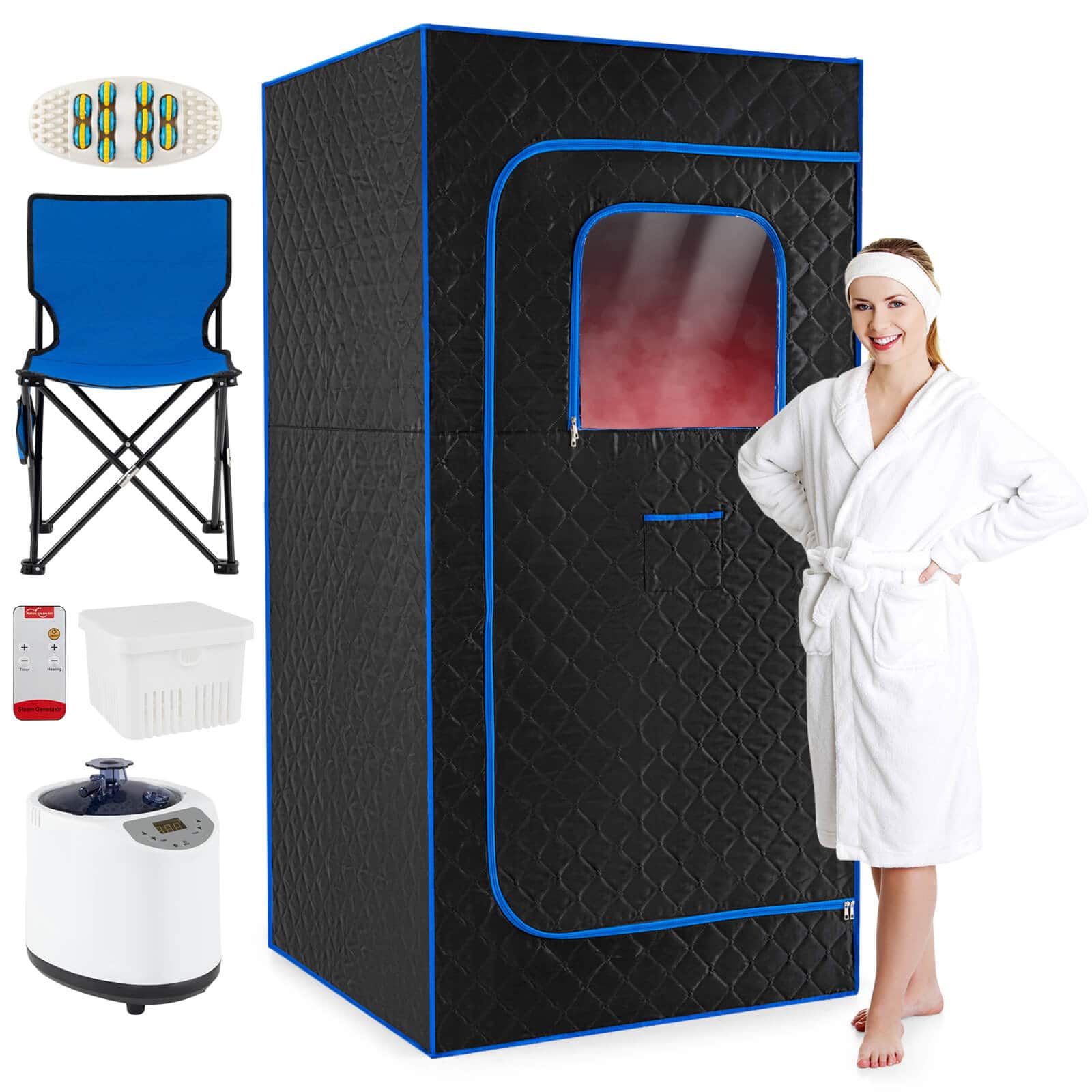 Costway - Portable Steam Sauna Box, Extra-Large 35" x 35" x 71" Tent,Personal Home Spa - Blue