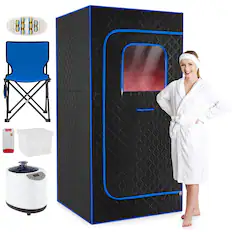 Front. Costway - Costway Portable Steam Sauna Box, Extra-Large 35" x 35" x 71" Tent,Personal Home Spa - Blue.