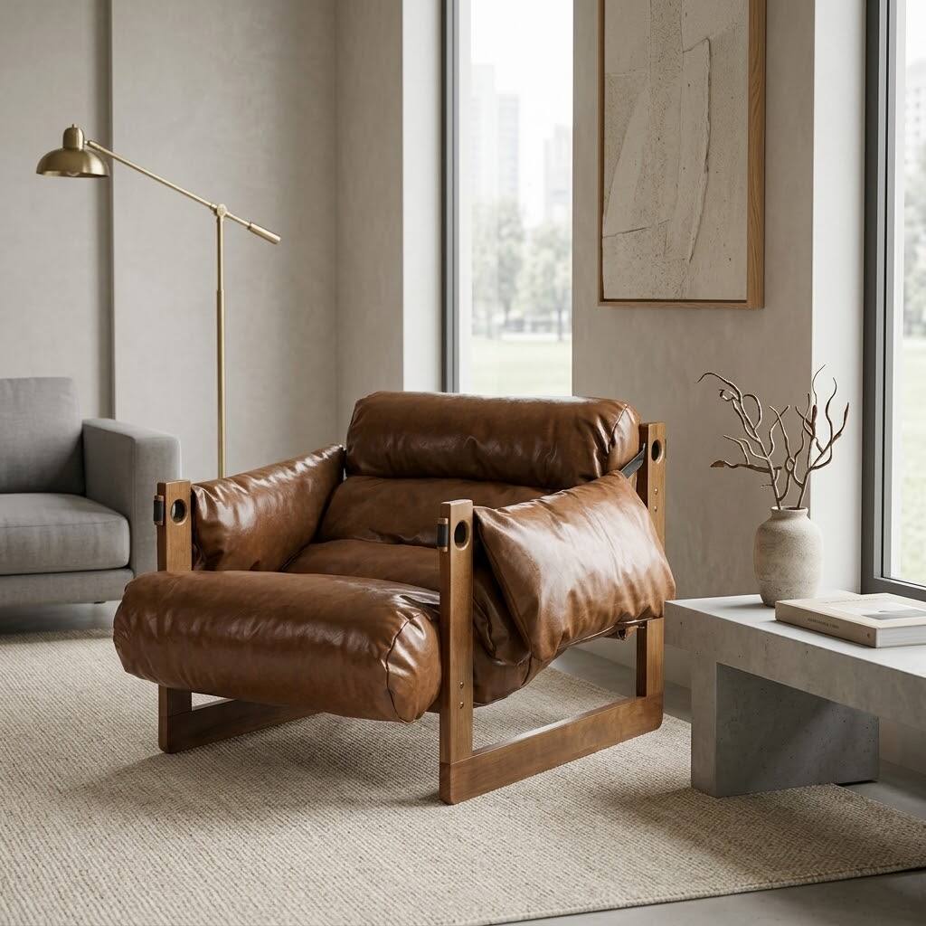 Angle. E.P. Light - Vintage Solid Wood Leisure Chair - Brown.