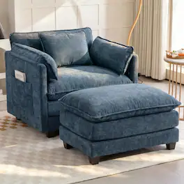 LUCKY ONE - 55"x39" Oversized Boucle Single Sofa Bed with Wider seat - Dark Bule