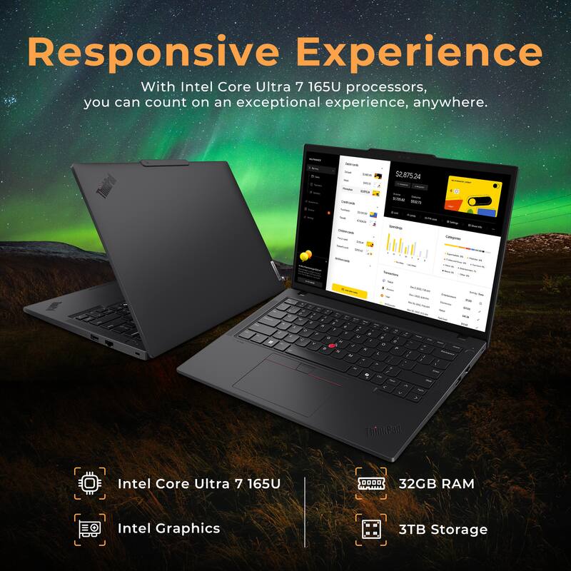 Responsive Experience

With Intel Core Ultra 7 165U processors, you can count on an exceptional experience, anywhere.

- Intel Core Ultra 7 165U
- Intel Graphics
- 32GB RAM
- 3TB Storage

$2,875.24
