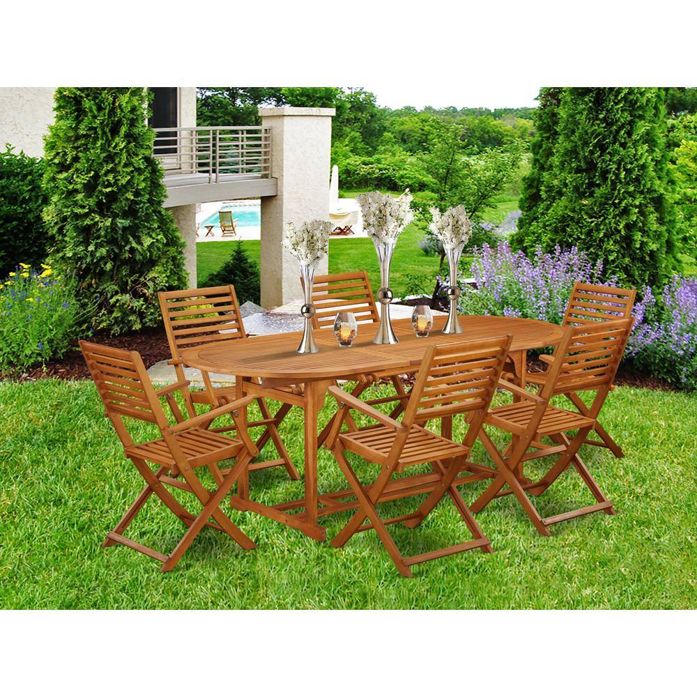 Back. East West Furniture - Wooden Patio Set Natural Oil - Brown.