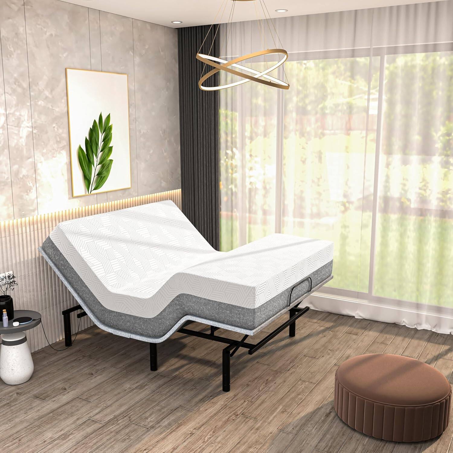 Front. Renanim - SF Twin XL Adjustable Bed with Mattress - 14" Cooling Gel Memory Foam Mattress, Massage, Zero Gravity Electric Bed - Gray.