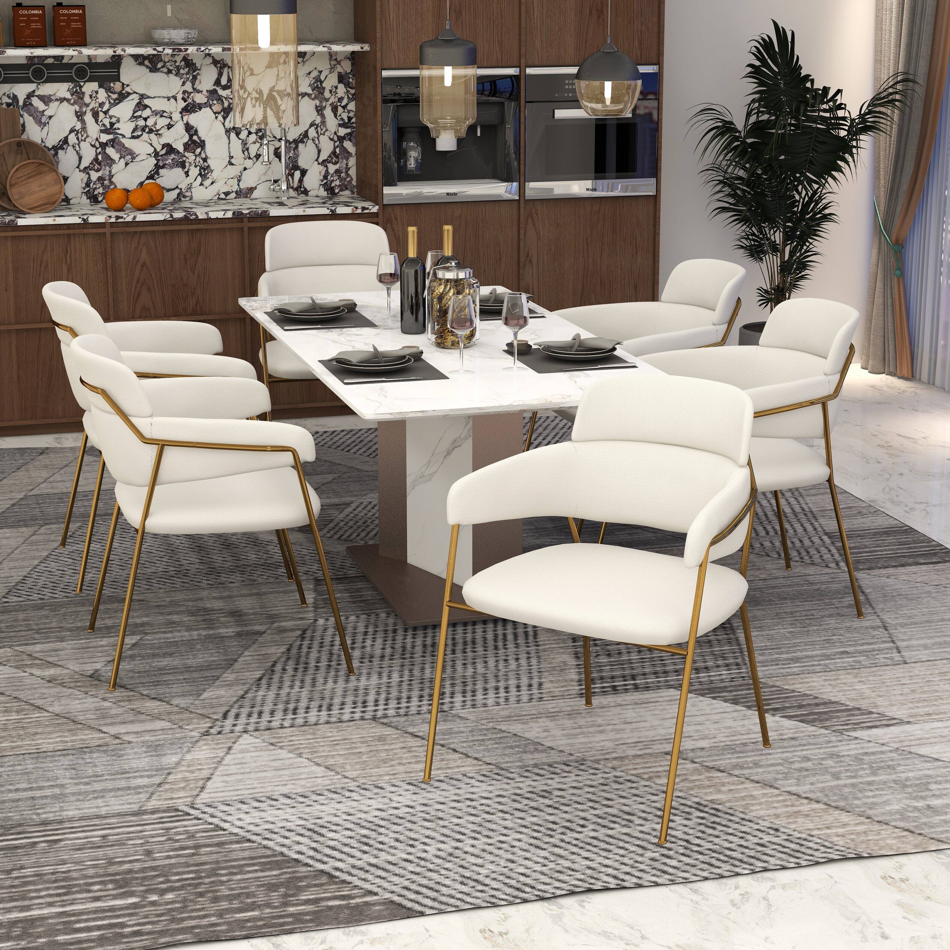 Left. LeisureMod - Axis Modern Upholstered Kitchen & Dining Room Chair with Stainless Steel Legs - Perfect for Home Office - White.