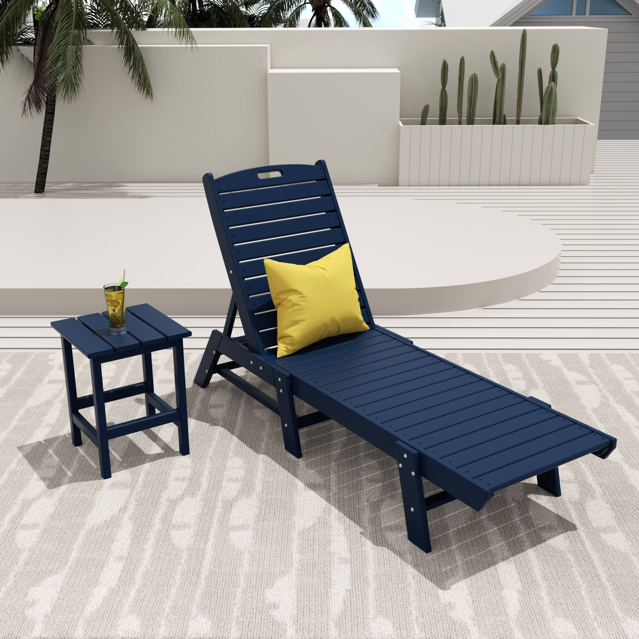 Angle. WestinTrends - WestinTrends Malibu 2-Piece Poly Outdoor Patio Chaise Lounge Chair with Side Table Set - Navy Blue.