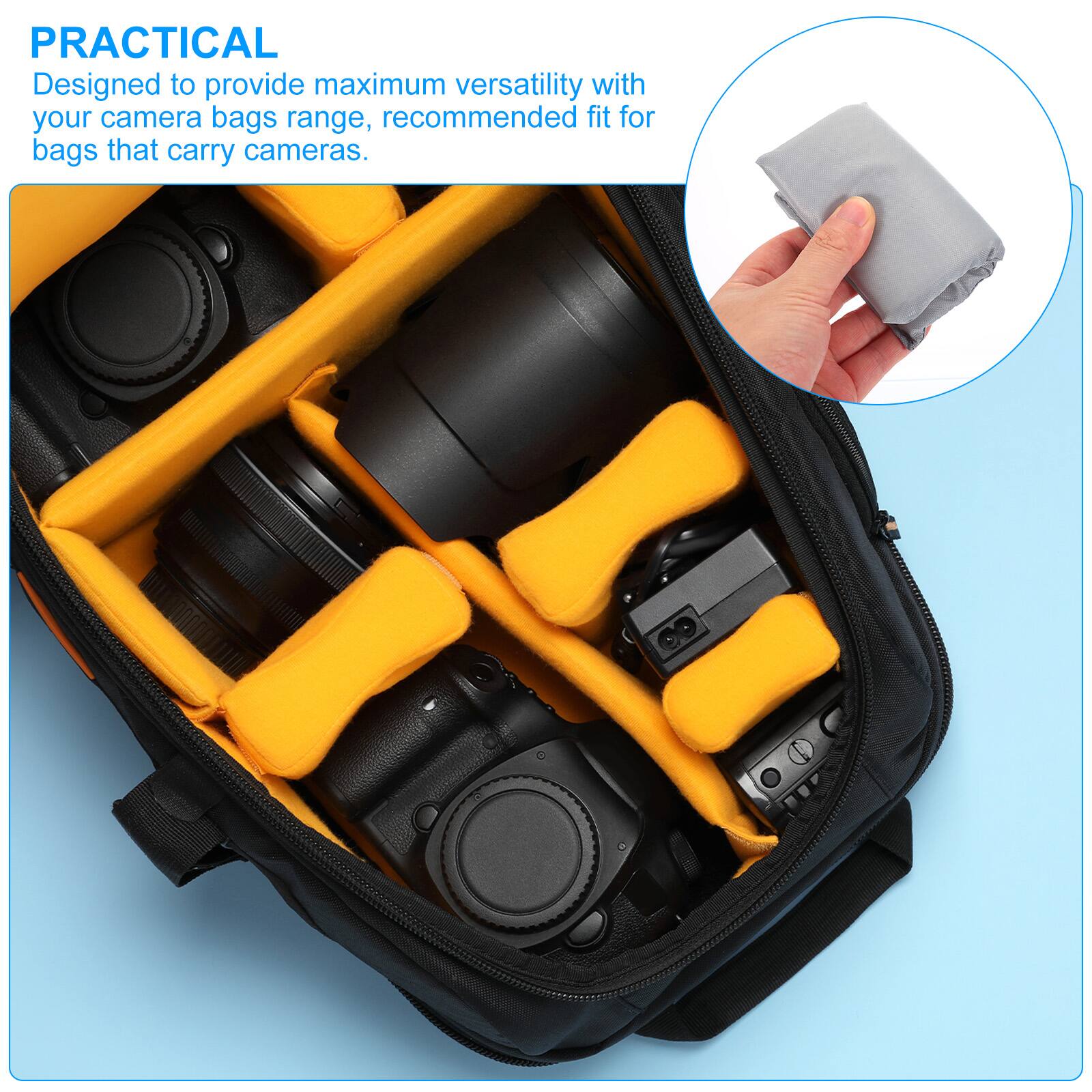 PRACTICAL  
Designed to provide maximum versatility with your camera bags range, recommended fit for bags that carry cameras.