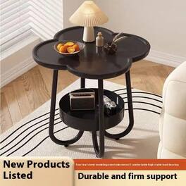 We Growing - End Table Flower Side Table Coffee Table with Rolling Base,End Table for Couch, 2-Tier Coffee Tables for Living Room - Black