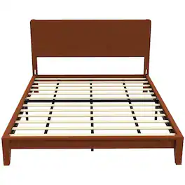 PULUZ - Queen Size Bamboo Platform Bed Frame with Headboard and 12 Poplar Slats, No Box Spring Needed, Easy Assembly - Brown