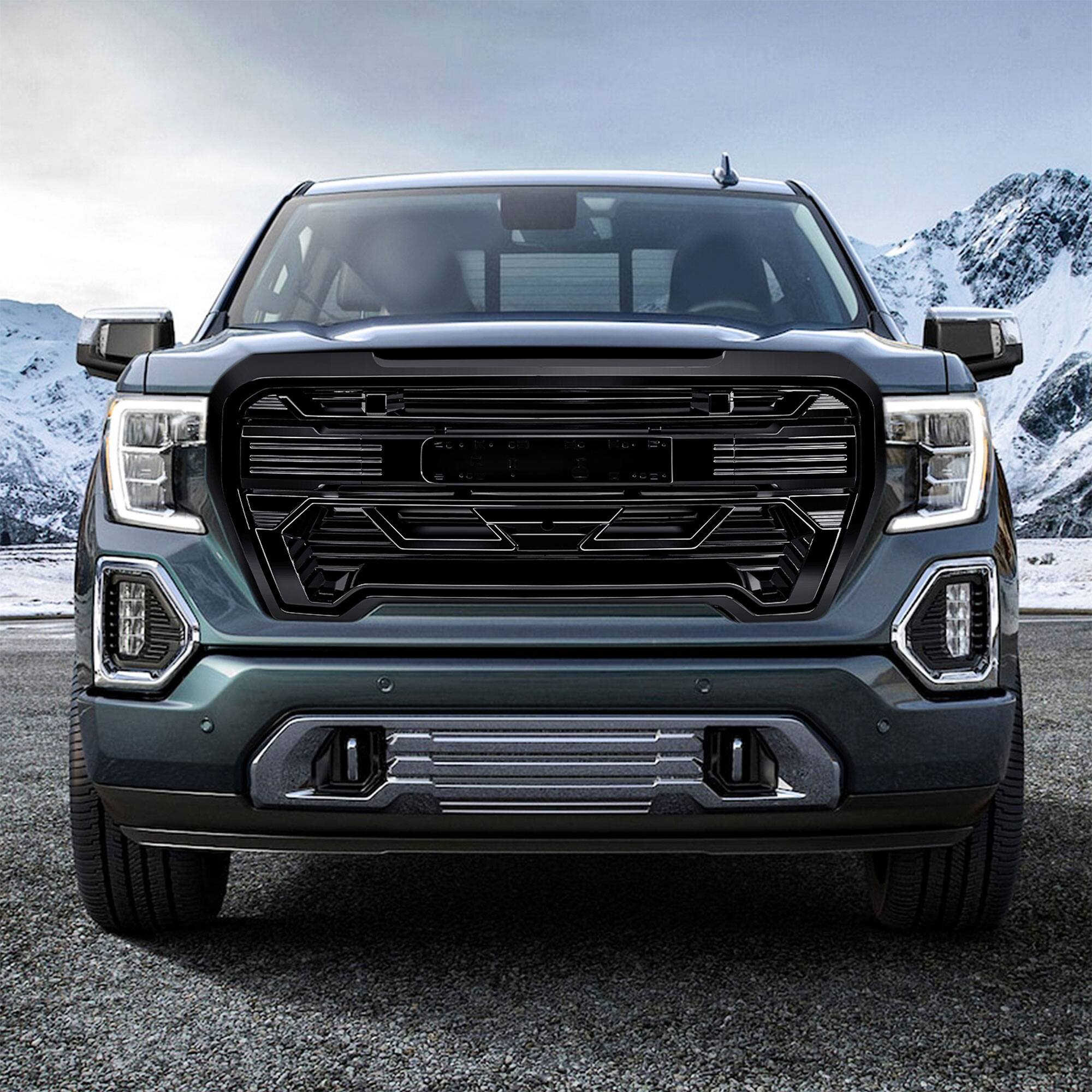 Alt View 5. AMERICAN MODIFIED - AMERICAN MODIFIED Grille w/Emblem Base, 2019-2021 GMC Sierra 1500, Glossy Black - Glossy Black.